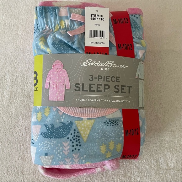 NWT Eddie Bauer 3-piece Sleep Set (pink/blue) girls size M (10/12) - Picture 2 of 4